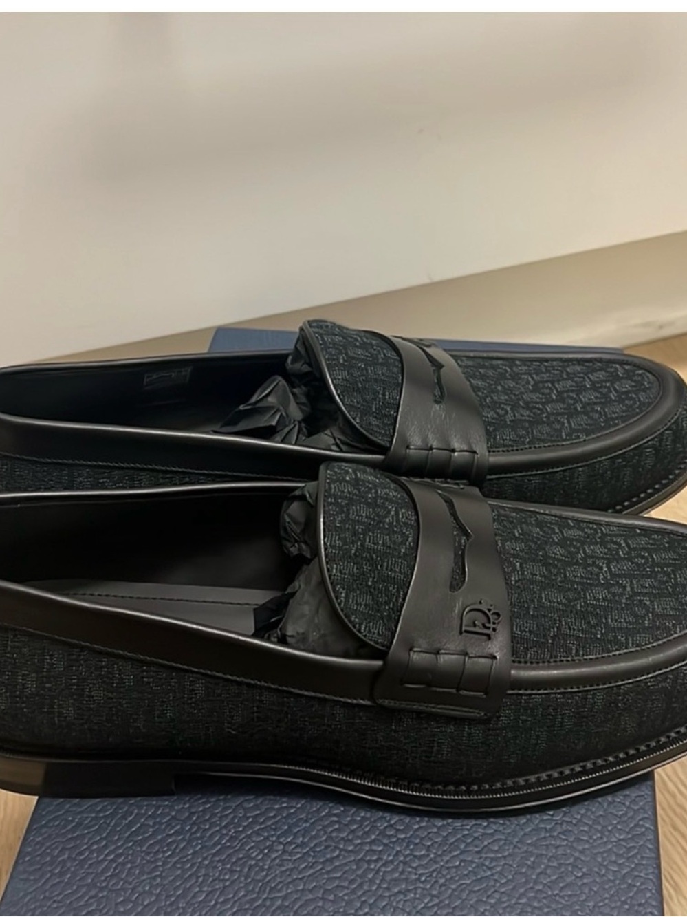 Dior Men's Black Jacquard Leather Penny Loafers - Picture 2 of 5